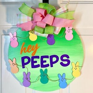 Handmade Easter Door Hanger | Hey Peeps Ombre Egg Style Spring Front Door Deco